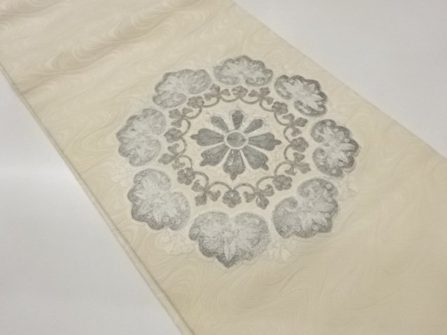 JAPANESE KIMONO / HIRAKI NAGOYA OBI / SILVER THREAD EMBROIDERY / FLOWER CREST